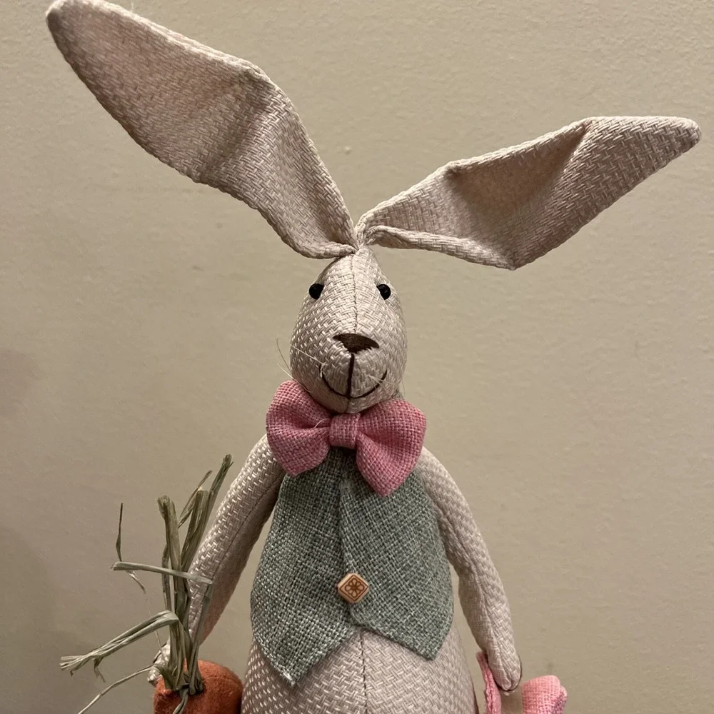 Rabbit Bunny Figurine Plush Standing Spring Easter Decor Vest Bow Tie
